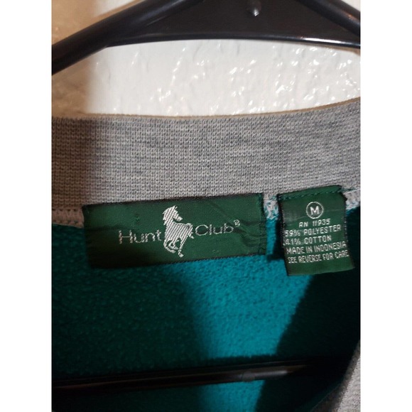 Vtg 90s Hunt Club Men's Medium Gray Green Color Block Crewneck Sweatshirt - Picture 7 of 11